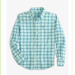 Southern Tide Boys Skipjack Palermo Plaid Sport Shirt, Baltic Teal Size S (6-7)